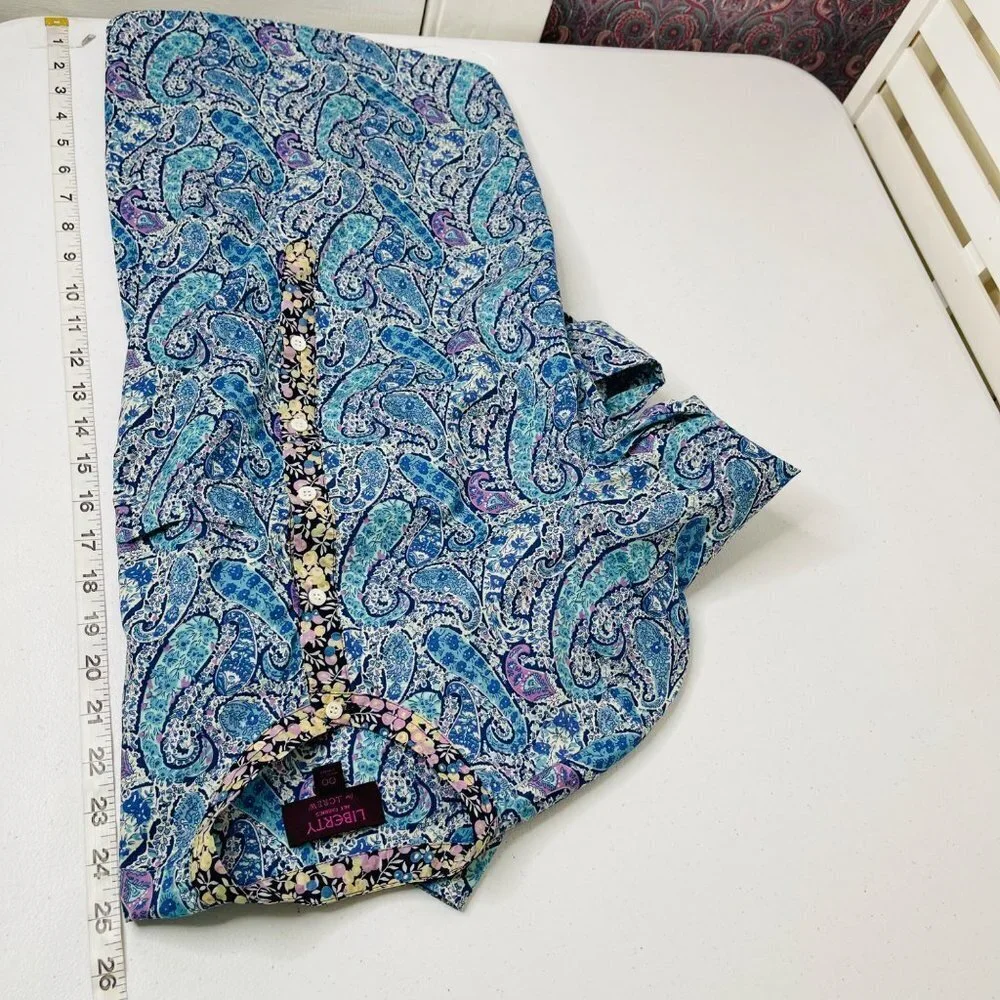 J. Crew Liberty Of London Paisley Pop Over Top Womens Size 00 Blue Preppy Cotton